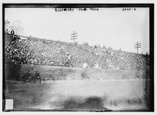 Fans in bleachers at Shibe Park, Philadelphia, for first game of the World Series (baseball)