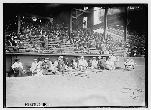Phila. Athletics dugout prior to start of Game 1 of 1914 World Series at Shibe Park (baseball)