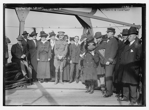 Departure of JASON:  Mrs. Chas. Saltzman, Mrs. Lawton, Major Lawton, C.O. Laughlin, Mrs. L. Wood, Mrs. W. Draper, G. McAneny, G.R. Adamson, Lt. Com. C.E. Courtney
