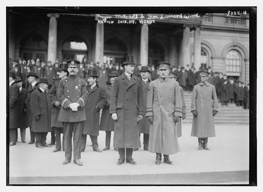 Mayor Mitchell [i.e., Mitchel] & Gen. Leonard Wood review 30th Inf. [i.e., infantry
