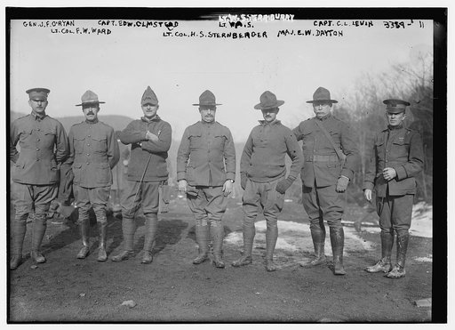 Gen. J.F. O'Ryan, Capt. Edw. Olmstead, Lt. W. Sterrburry, Capt. C.L. Levin, Lt. Col. F.W. Ward, Lt. Col. H.S. Sternberger, and Maj. E.W. Dayton