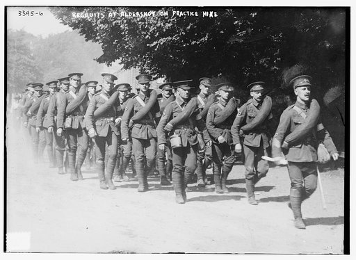 Recruits at Aldershot on practice hike