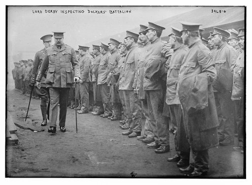Lord Derby inspecting Dockers' Battalion