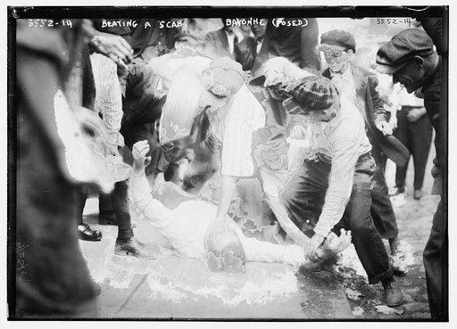 Beating a scab, Bayonne (posed)