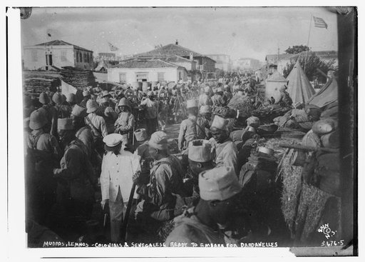 Mudros, Lemnos - Colonials and Sengalese ready to embark for Dardanelles