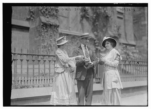 Chorus girls selling tickets