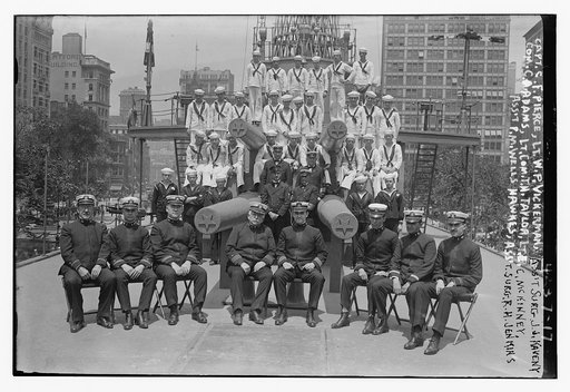 Capt. C.F. Pierce, Lt. W.P. Vickerman, Ass't Surg. J.J. Kaveny, Com. C. Adams, Lt. Com. T.N. Taylor, Lt. C. McKinney, Ass't P.M. Wells Hawkes, Ass't Surg R.H. Jenkins [Officers of the RECRUIT