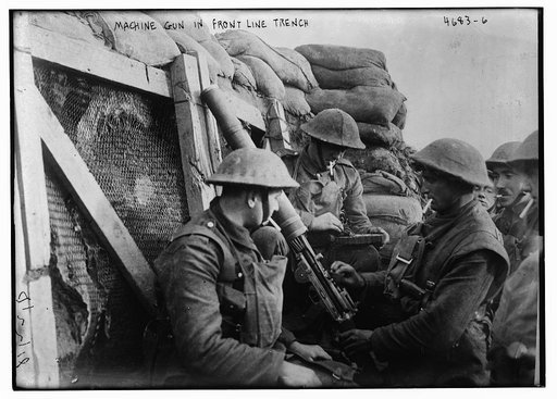 Machine gun in front line trench