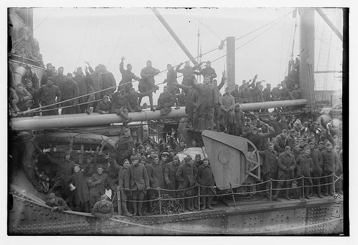 Group portrait of sailors on a military ship