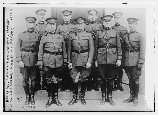 Gen. H.B. Fiske, J. McAndrews, Pershing, Fox Conner, G.V.N. Moseley, 2nd row Gen. A.D. Andrews, L. Eltinge, D.E. Nolan & R.C. Davis