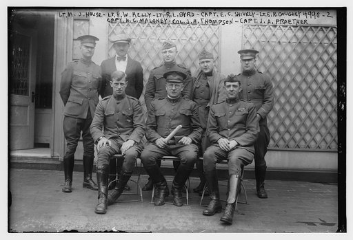 Lt. M.J. House, Lt. F.W. Kelly, Lt. R.L. Byrd, Capt. E.C. Shively, Lt. E.R. Caughey, Capt. H.C. Maloney, Col. J.H. Thompson, Capt. J.A. Praether