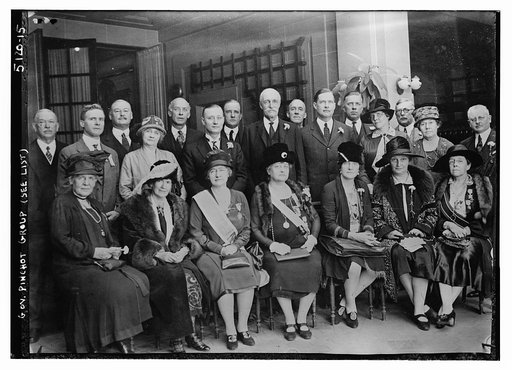 Gov. Pinchot Group: Mrs. Roberts, Miss Cummings, Mrs. Brosseau, Mrs. Patton, Mrs. Pinchot, Mrs. Starr, Mrs. McKissick, Col. Godard, Alex. MacLeod, Mrs. Crosman, Mrs. Dingley, Lt. Col. Williams, Congressman Davey of Ohio, Mr. Wm. Adger Law, Hon. Gifford Pinchot