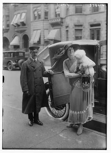 Fitziu [holding dog, coming out of car