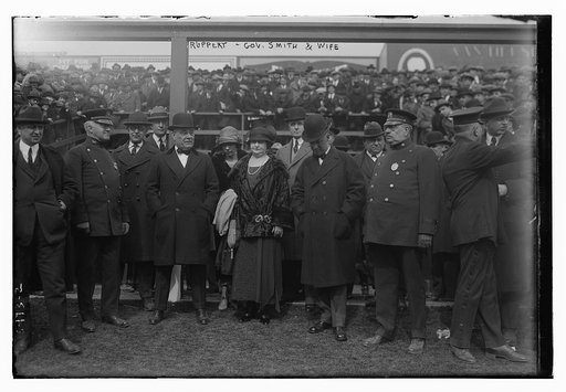 Jacob Ruppert, New York Governor Al Smith & wife at opening day of Yankee Stadium, 4/18/23 (baseball)