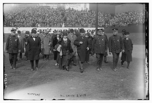 Jacob Ruppert, Gov. Al Smith & wife at opening of Yankee Stadium, 4/18/23 (baseball)
