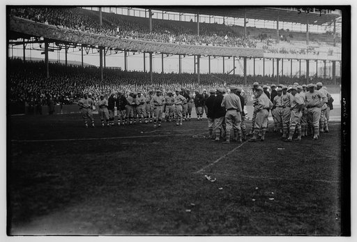 New York and Boston players at Polo Grounds, opening day, 1923 (baseball)