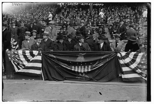 Harry New (Postmaster General), Dr. Chas. Sawyer (President's physician), Albert Lasker, Pres. Warren Harding (baseball)
