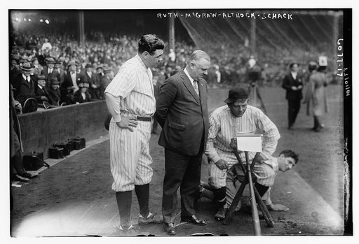 Babe Ruth, New York AL, John McGraw, Nick Altrock and Al Schack [i.e. Schact], Washington AL, 10/10/1923 (baseball)