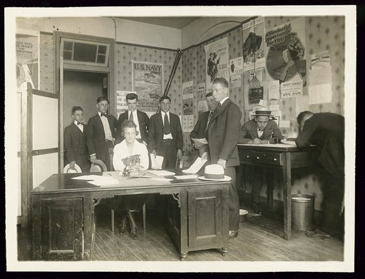 Naval recruiting office decorated with World War I posters