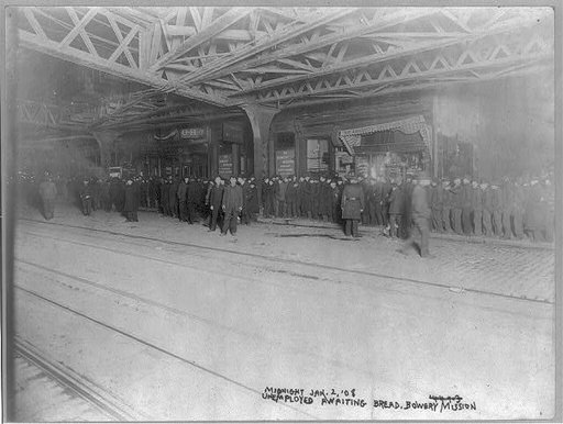 Bread line at Bowery Mission, midnight, N.Y.C.