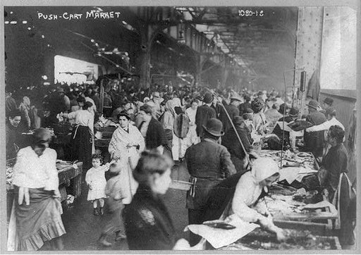 New York City street peddler; push-cart market