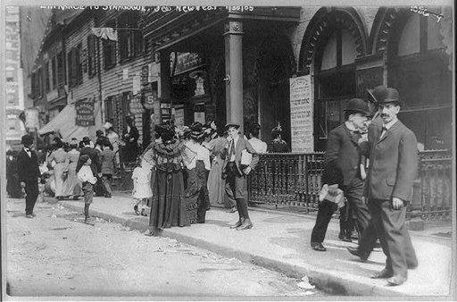 New York City, crowded entrance to East Side Synagogue on Jewish New Year