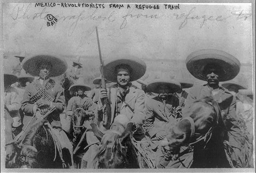 Insurrectos photographed from a refugee train, Mexico