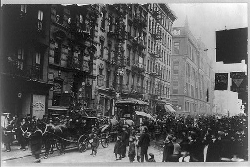 Collection clothing for Italians, victims of Messina earthquake, on East Side, N.Y.C.