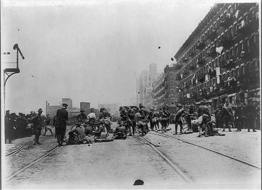71st Regiment, New York National Guard departing for Texas: band resting on railroad tracks