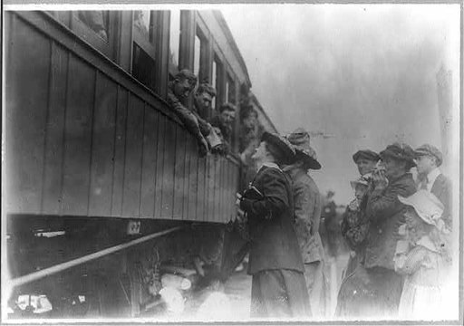 69th Regiment, New York National Guard, departing for Texas: families waving to departing train