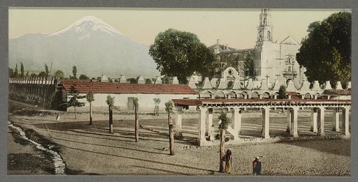 Mexico, Popocatapetl [sic] from plaza, Amecameca