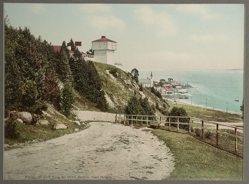 Old Block House [Fort Mackinac] and harbor, Mackinac Island, Michigan