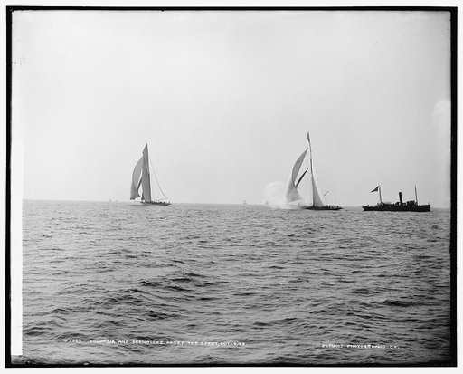 Columbia and Shamrock I after the start, Oct. 19, '99