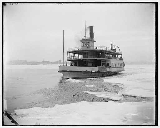 Detroit River ferry boat in ice