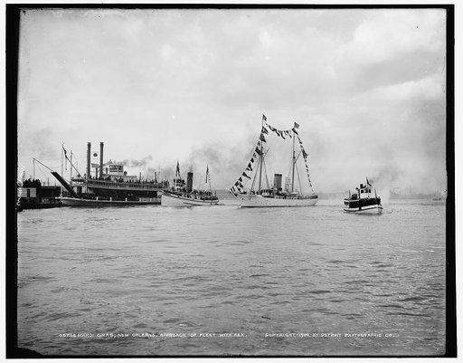 Mardi Gras, New Orleans, approach of fleet with Rex