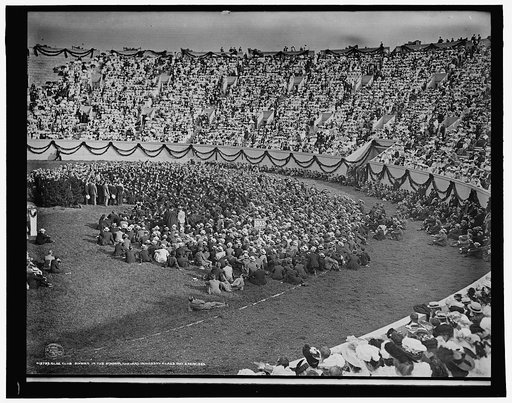 Glee club singing in the stadium, Harvard University class day exercises