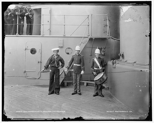 U.S.S. Massachusetts buglers and drummer