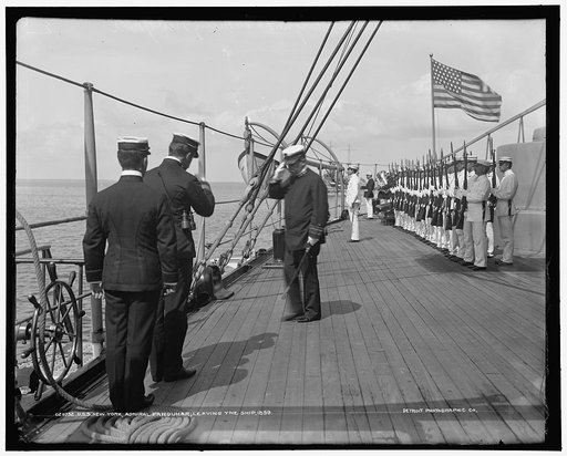 U.S.S. New York, Admiral Farquhar leaving the ship, 1899