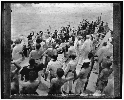 U.S.S. Oregon, cheering the hauling down of the Colon's colors, Battle of Santiago
