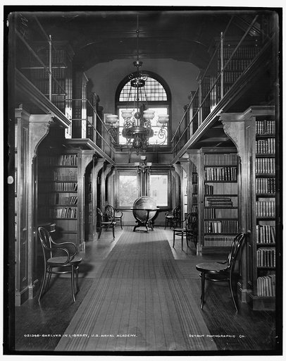 Shelves in library, U.S. Naval Academy
