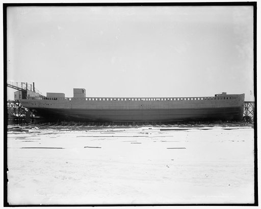 Broadside view on launching cradle, launch S.S. Tionesta, Dec. 15, 1902
