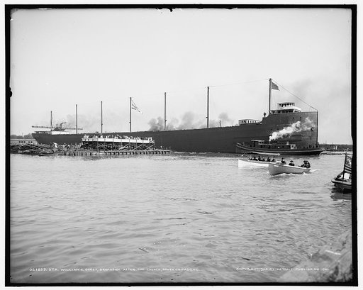 Str. William E. Corey, broadside after the launch, South Chicago, Ill.