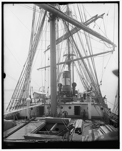 Sailing ship R.C. Rickmers, deck view, looking aft