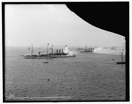 President Roosevelt on the Mayflower reviewing fleet, Hampton Roads, Va.
