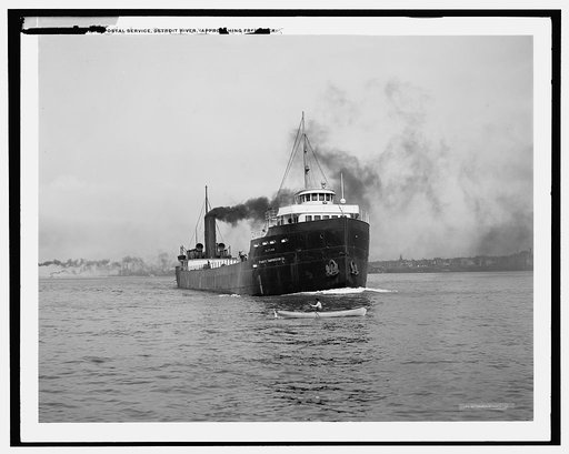 U.S. marine postal service, Detroit River, approaching freighter