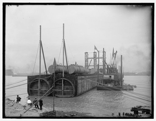 Detroit, Mich., sinking cast section of Michigan Central Railroad Company tunnel