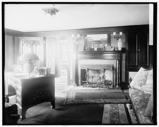 Calloway residence, interior, desk and mantle, Mamaroneck, N.Y.