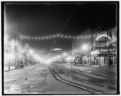 Falls Street at night, Niagara Falls, N.Y.
