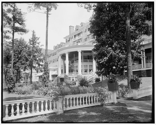 West front and flower garden, Hotel Aspinwall, Lenox, Mass.
