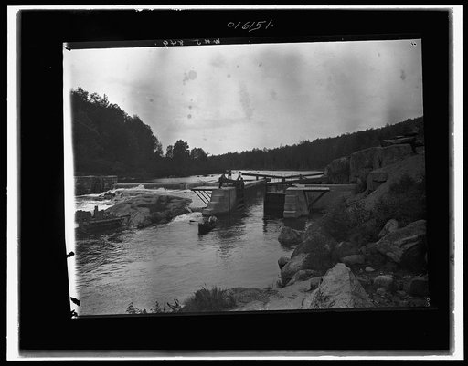 Saranac River dam and lock, Adirondack Mtns., N.Y.